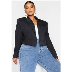 Plus Black Cropped Shoulder Pad Blazer